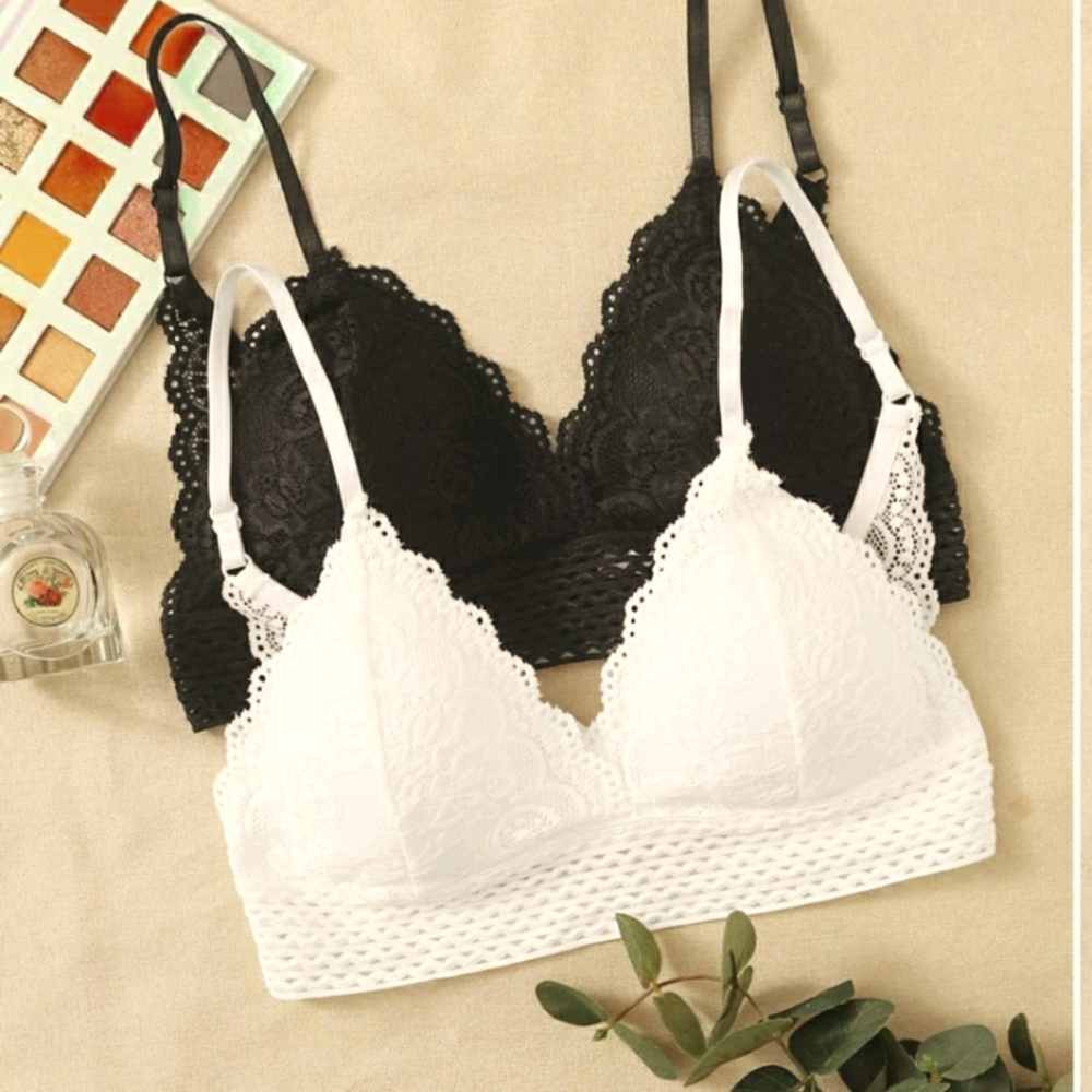 Scalloped floral lace bra set 2pack